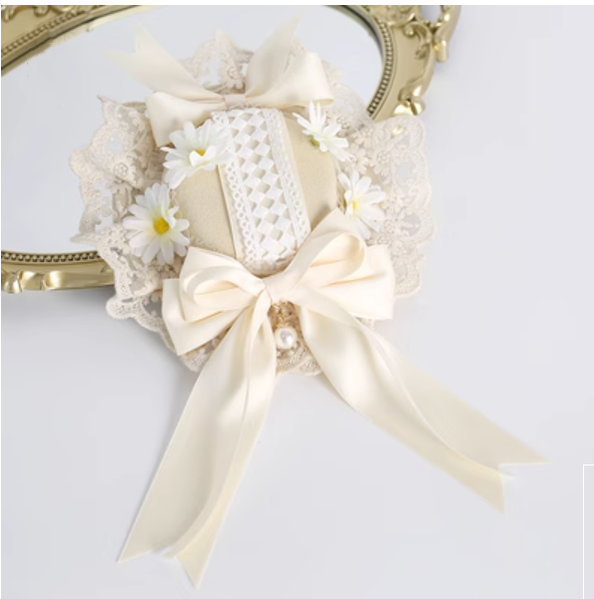 Xiaogui - Sweet Lolita Ivory Lace bow Hair Accessories No.9 Daisy flower small top hat