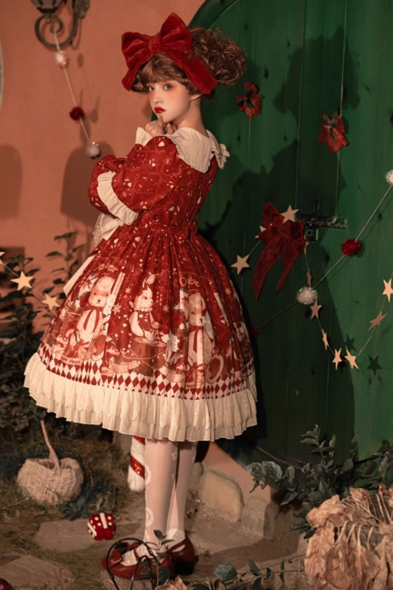 Sweet Date~Christmas Lolita OP Red Lolita Cape   