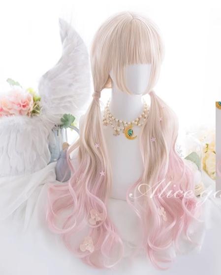 Alicegarden~Cardamom~Sweet Lolita Wigs Long Curly Gradient Pink Wigs   