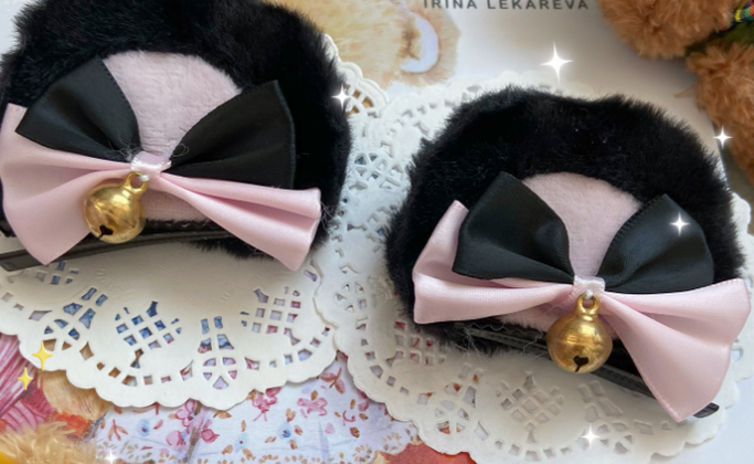 Bear Doll~Augustina~Kawaii Lolita Plush Bear Hair Accessory black pink  