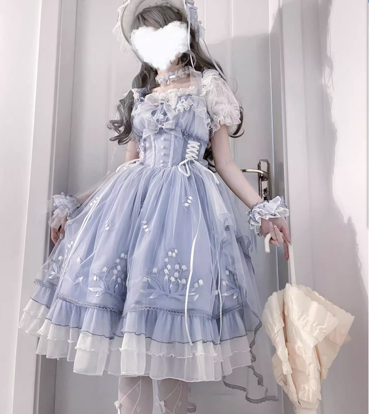 Mieye~Elegant Lolita JSK Flounce Hemline Multicolors S blue JSK 