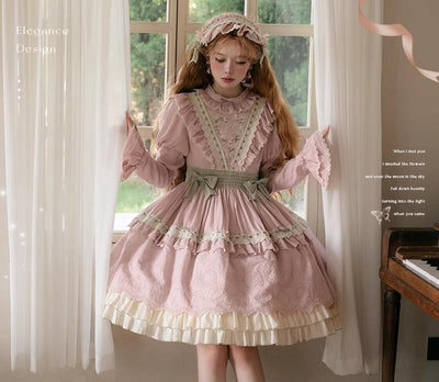 Spireme Cat~Hollow Orchid~Elegant Lolita OP Dress Daily Lo Dress S OP dress(Pink) 