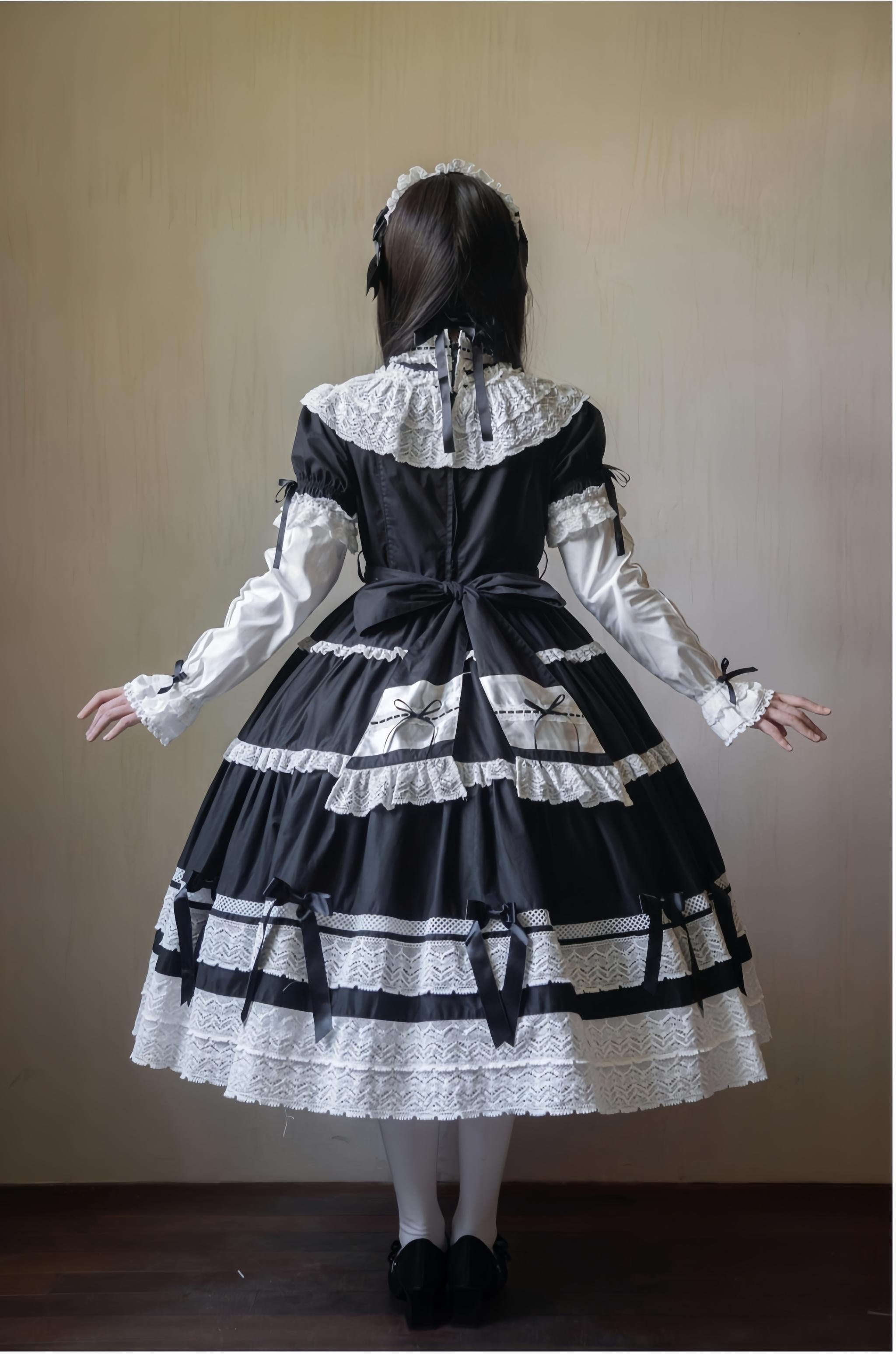 Edelburg Rose - Old School Lolita Cotton OP Dress Set, Detachable Sleeves 45685:859167