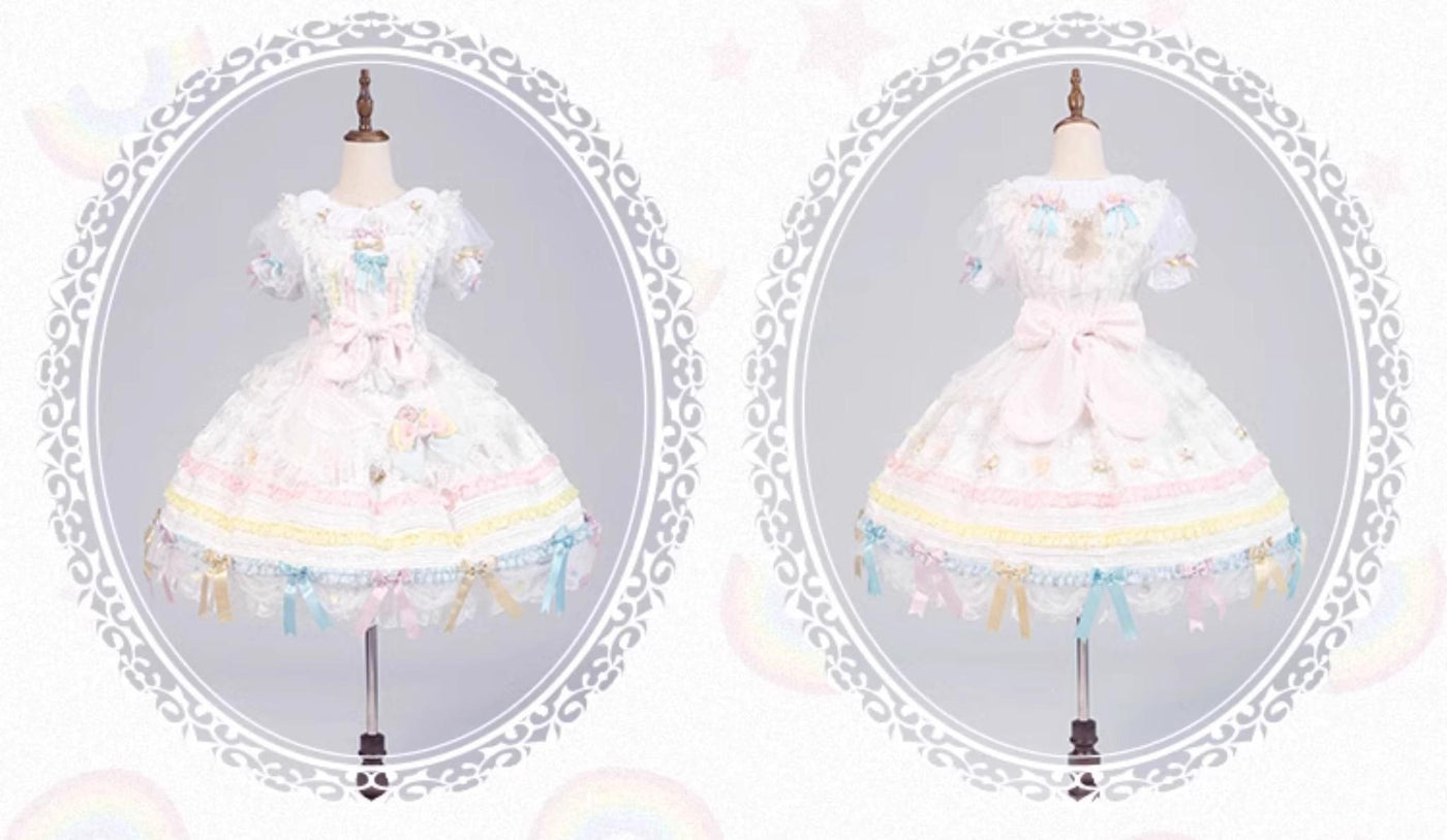 Puppets and Doll~Bear Boy~Kawaii Lolita OP Dress Pink White Dress S White 
