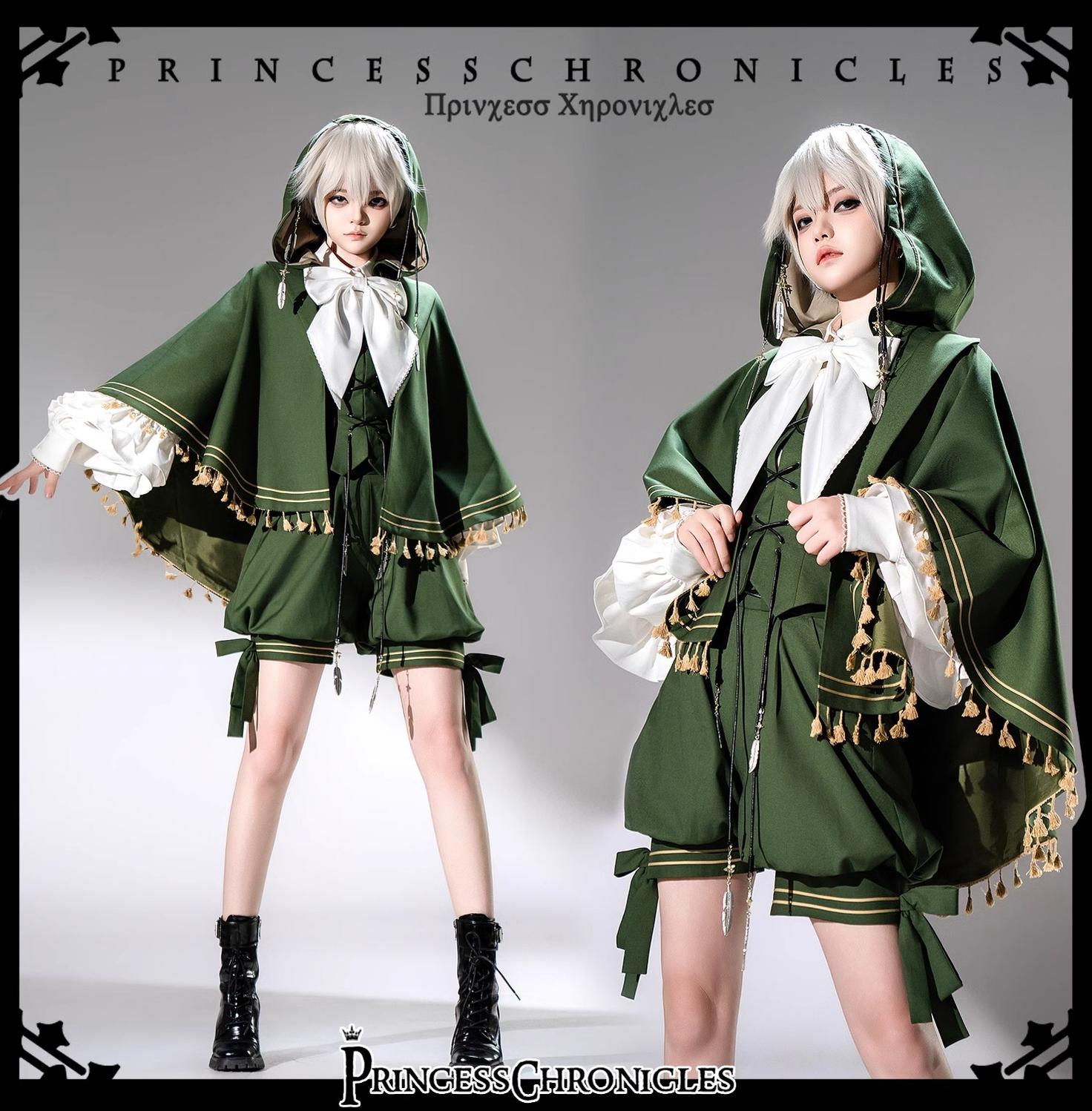 Princess Chronicles - Bunny Feather - Ouji Lolita Shorts Set with Hooded Vest with Bunny Ear Cloak Only XS