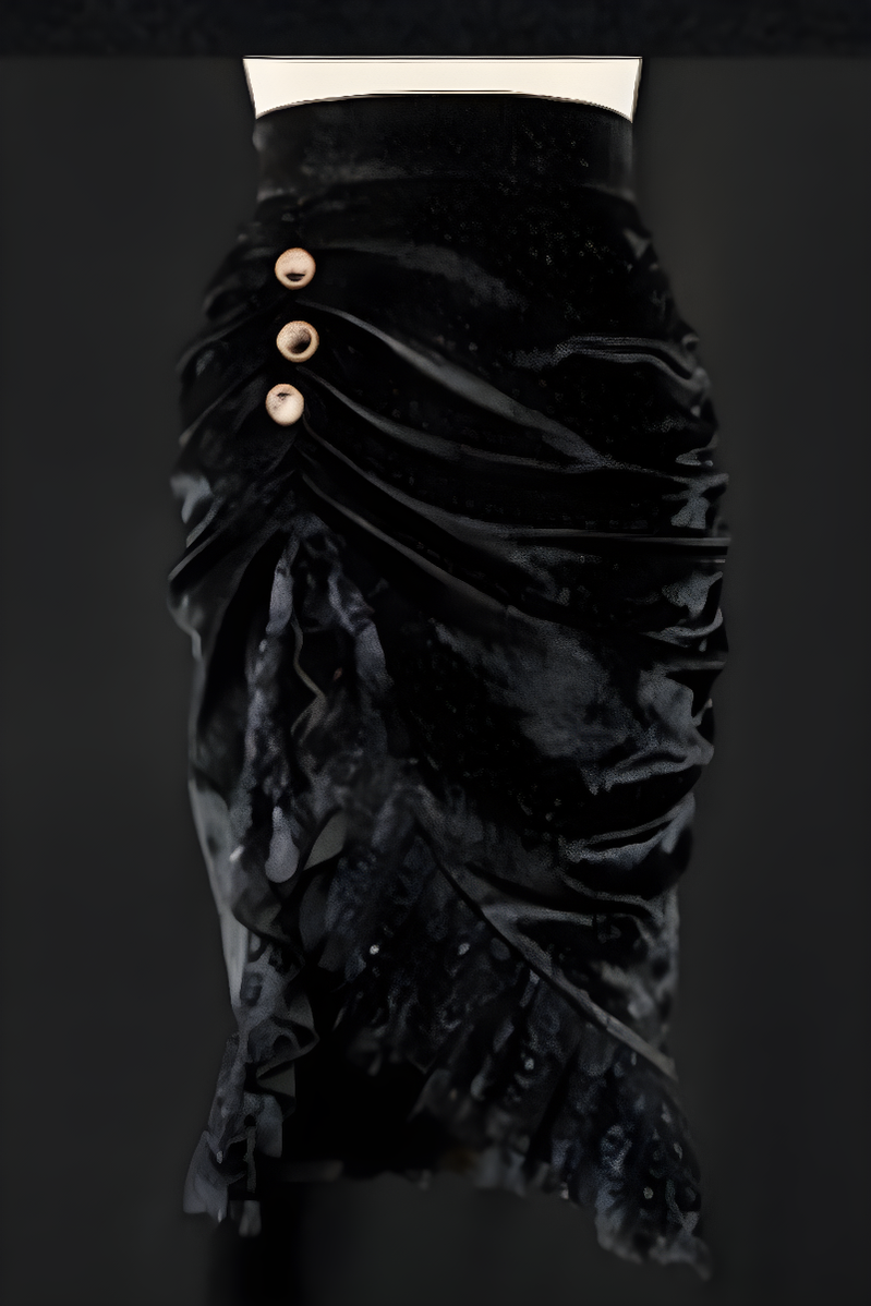 Another Walker~Night and Night Furan~Gothic Lolita Fishtail Skirt Set Black Lolita Set S Black (bodycon skirt) 