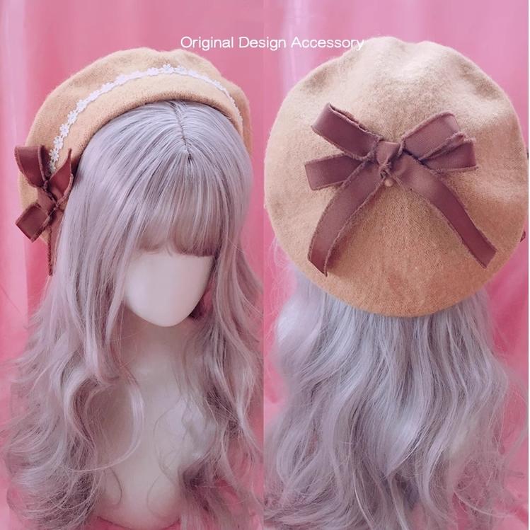 FanMengJia - Sweet Lolita Beret Woolen Bow Lolita Hat