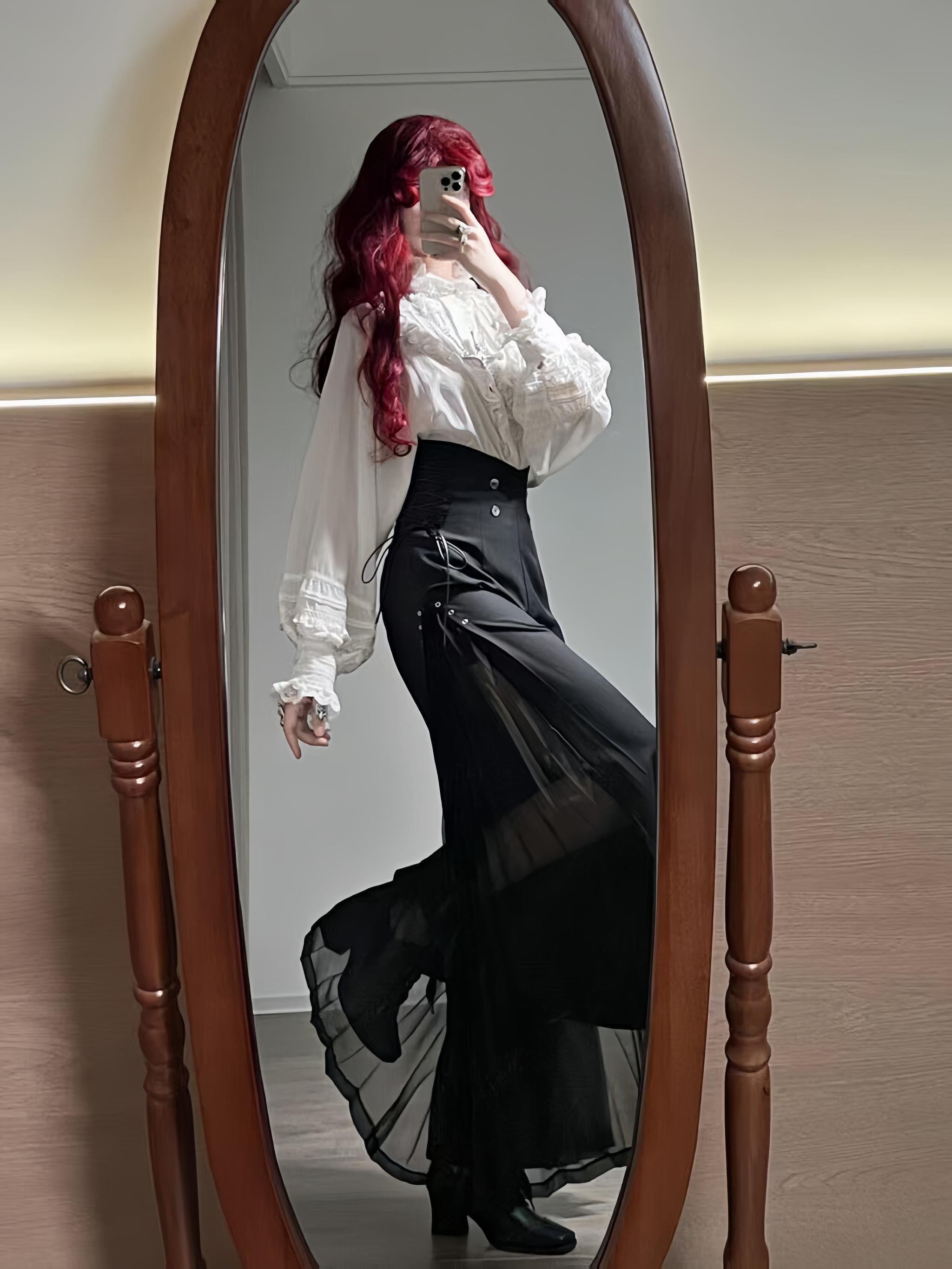 Knight Paradox - High Waist Ouji Lolita Pants, Side Pleats Pure Black (regular version) XS