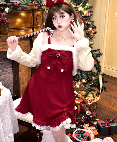 Hard Candy~Plus Size Lolita Dress Red Strappy Sweet Cardigan   