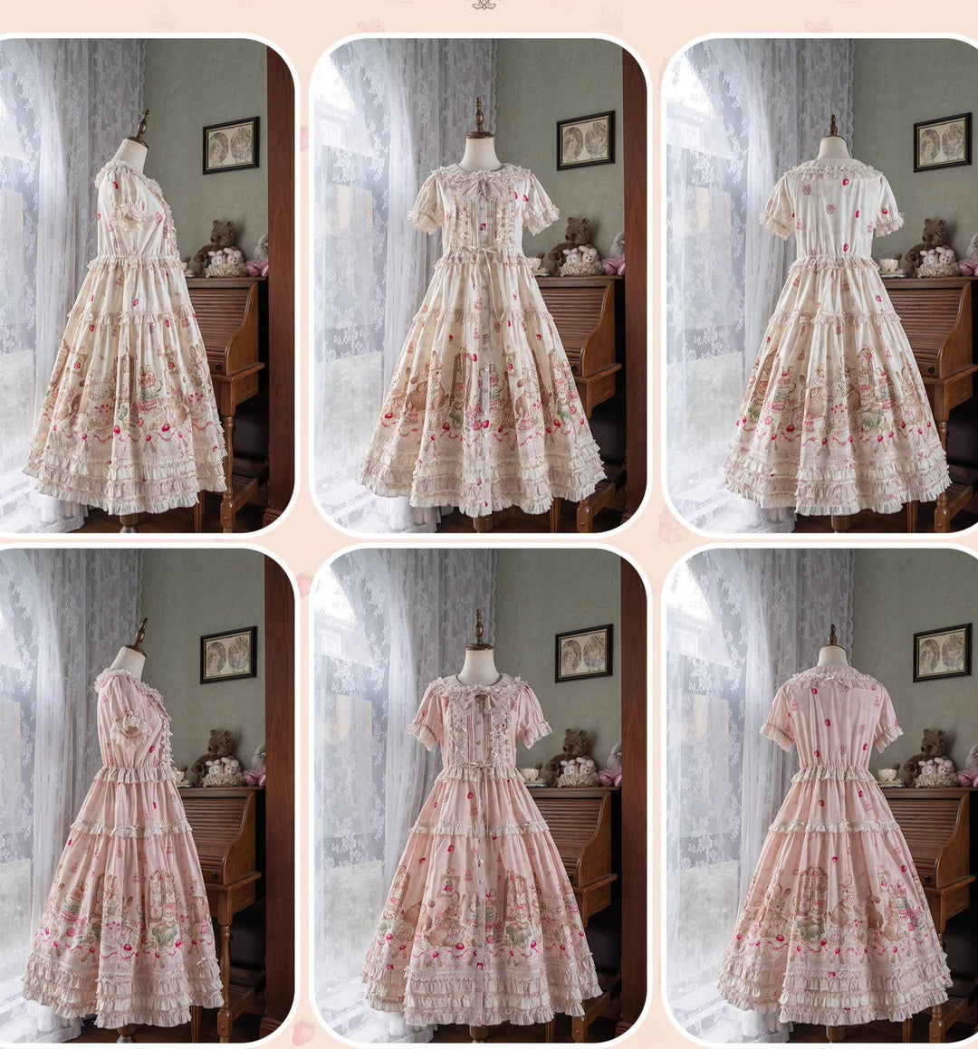 MEEKWIND~Dessert Bunny~Kawaii Lolita Dress Suit Bunny Printed OP and Tiered Ruffle JSK Ivory S OP only