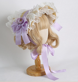 Xiaogui~Sweetie Zhi Fan~Country Lolita Lace French Straw Hat no restriction on head circumference, with fixing clip light purple 