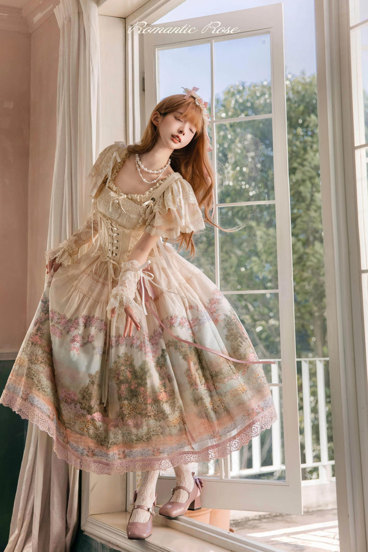 ZUOlanrichen~Romantic Rose~Classic Lolita Dress Set Printed JSK Skirt with Bodice