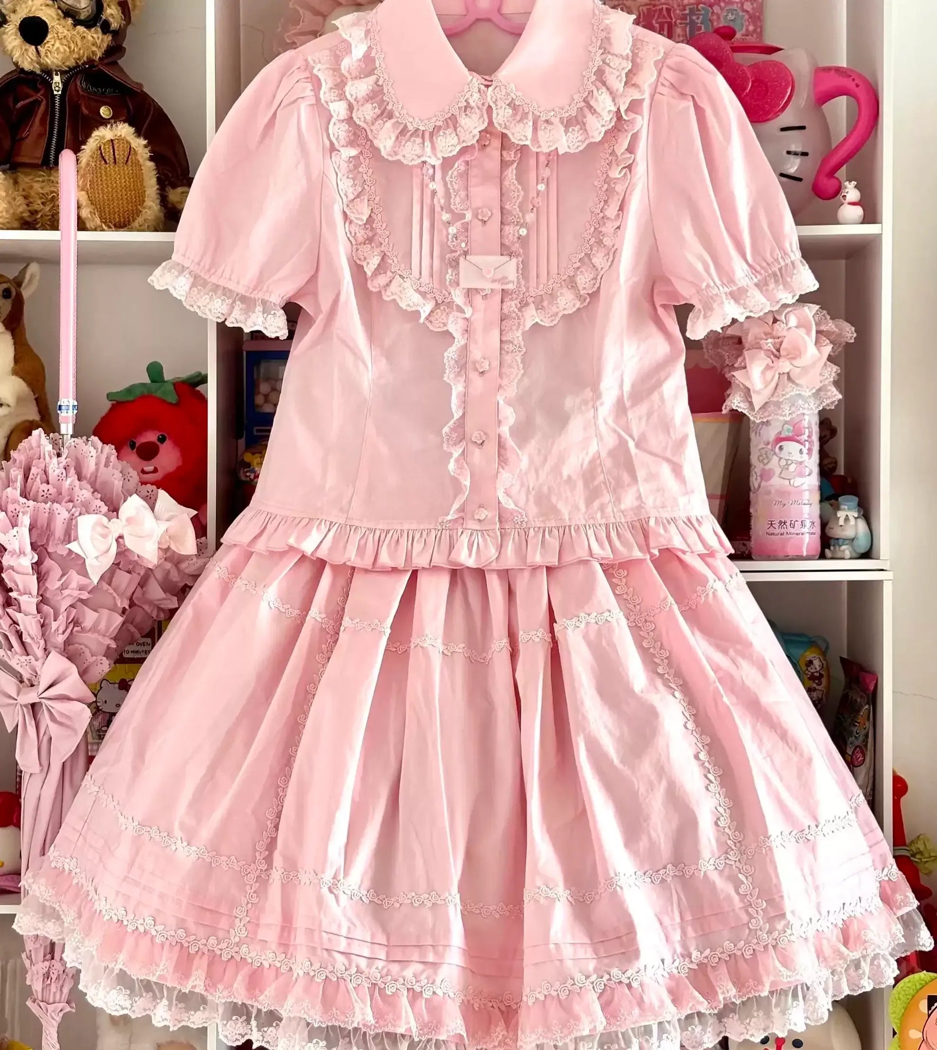 Sugar Heart Rose - Cotton Old School Lolita SK with Ruffled Hem SK Only - Pink S
