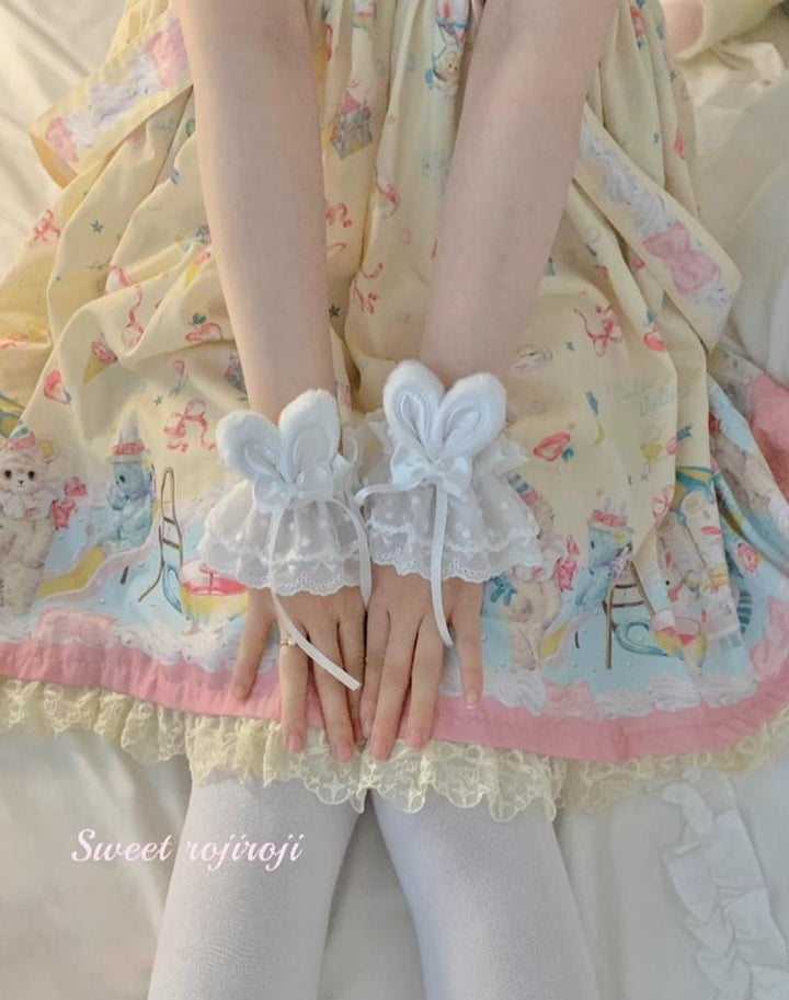 Roji roji~Cute Lolita Bunny Ears Cuffs Lace Summer Butterfly Hand Sleeves   