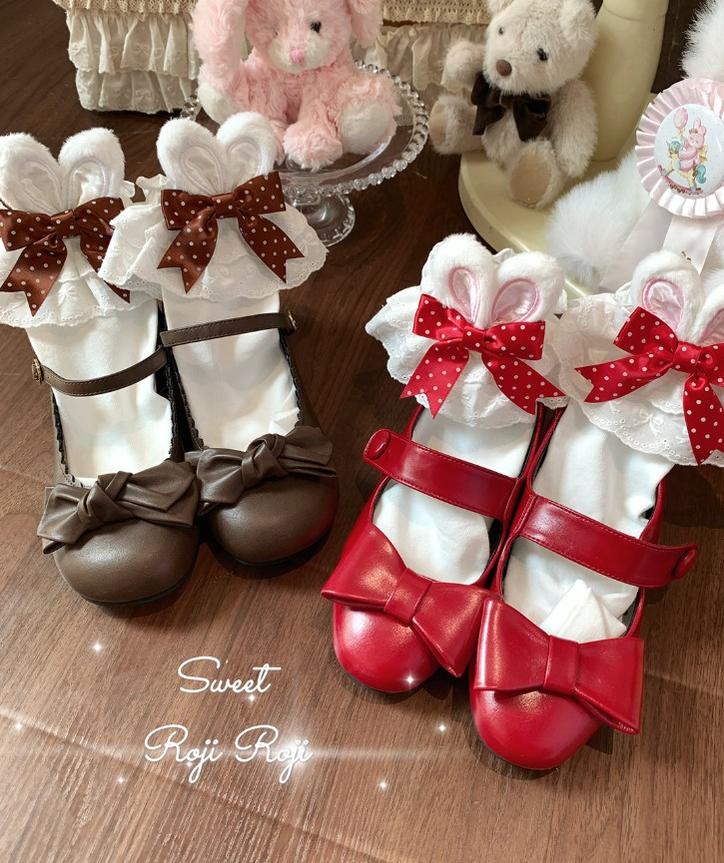 Roji Roji - Sweet Lolita Cotton Socks, Bunny Ear & Ribbon Bow 44135:796847
