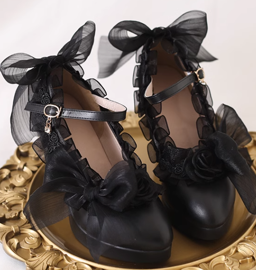 Xiaogui - Gothic Lolita Black Lace High Heels