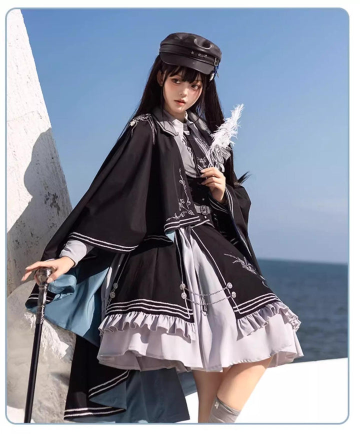 CHUNLV LOLITA~Dark Night Contract~Blue Military Lolita Dress Suit Skirt Elegant OP Cape