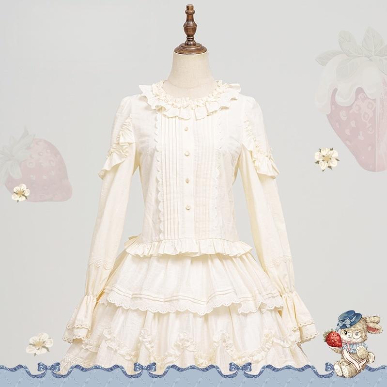 Honey Machine - Sweetheart Rabbit Berry - Country Lolita Ivory Blouse, Underskirt & Apron (Blouse / L M S) 44138:796246