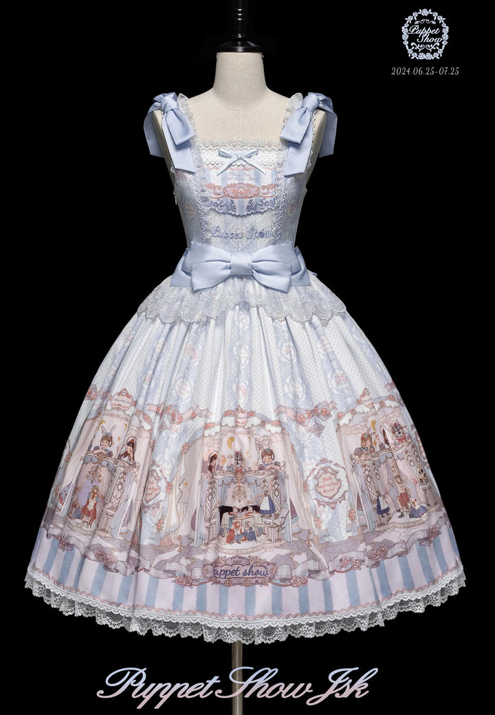 ZUOlanrichen~Puppet Show~Sweet Lolita JSK Dress Puff Sleeves Lolita Shirt S Blue JSK - long version 