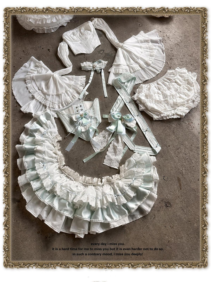 POSHEPOSE~Beauty and Mint Cloud~Sweet Lolita Dress Set High End   