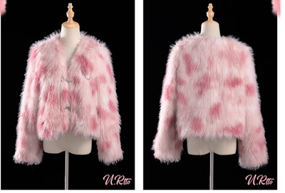 Urtto~Snow Song~Sweet Lolita Coat Pink Faux Fur Dress Set   