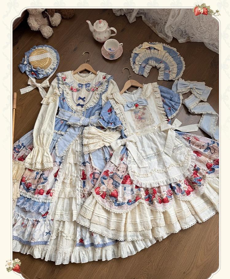 Honey Machine - Sweetheart Rabbit Berry - Country Lolita JSK & OP Dress Suit 44133:796244