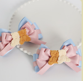 Xiaogui~Lolita Cute Bow Rabbit Ears Toy Hair Clip size 5 pair of two small bear fish mouth clips  