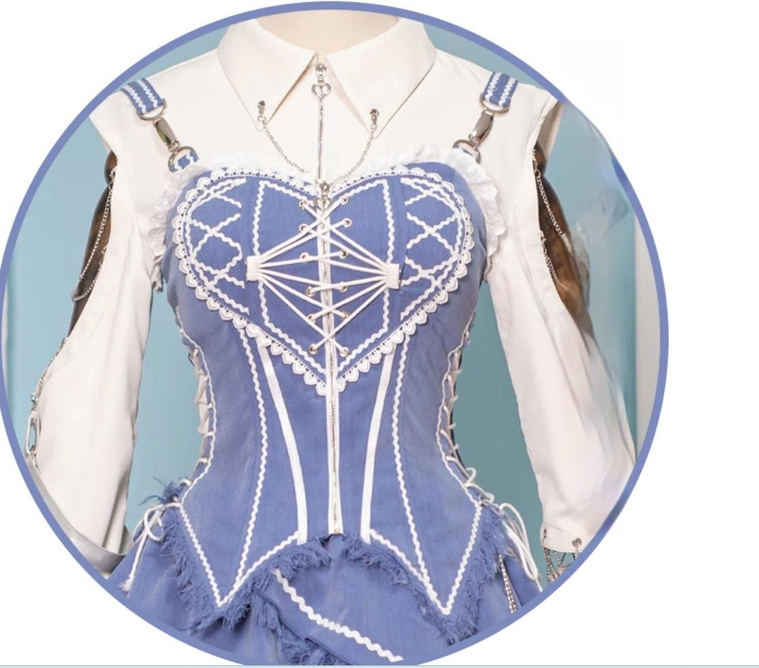 OCELOT~Love Affairs~Sweet Lolita Bodice Set Spicy Cowgirl Dress Set S Denim blue corset 