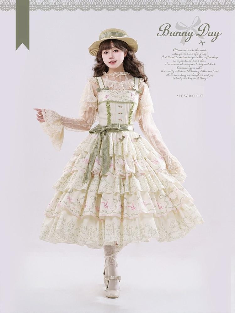 Mewroco~Daily Bunny~Classic Lolita JSK Dress with Bunny Prints Printed JSK Only S