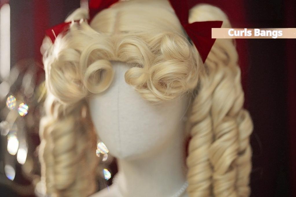 Mabuxi~Elizabeth~Light Gold Doll Lolita Wig Kawaii Roman Curls Ponytail   