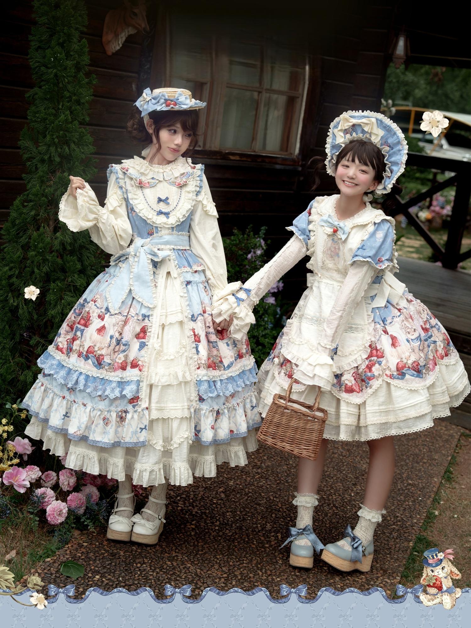 Honey Machine - Sweetheart Rabbit Berry - Country Lolita JSK & OP Dress Suit 44133:796185