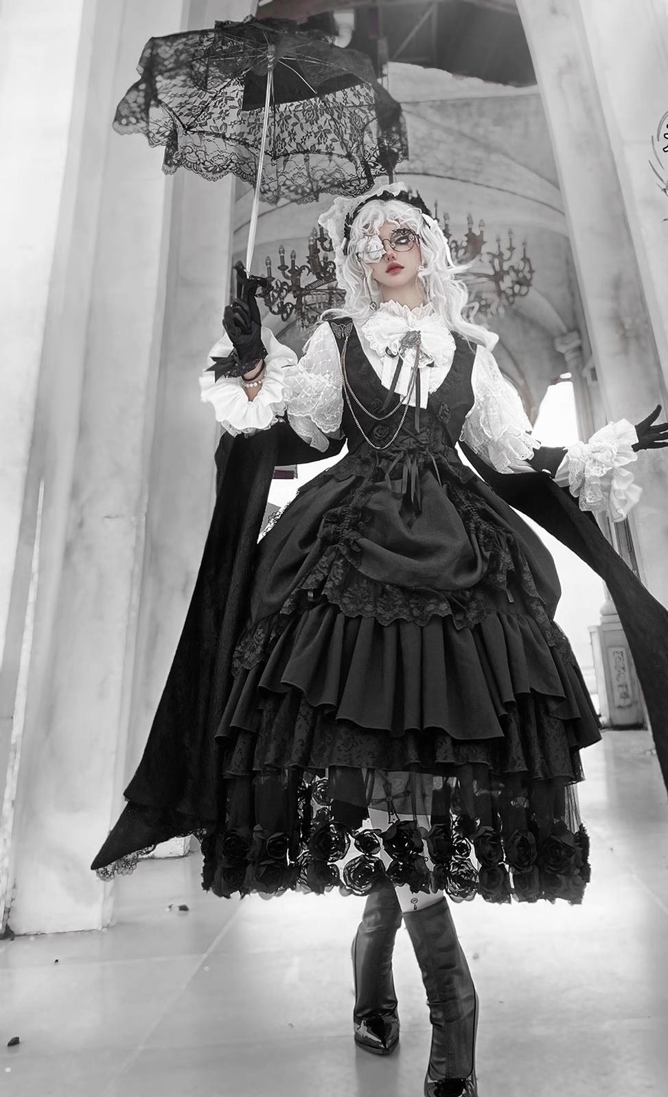 (BFM)Bramble Rose~Rose Deacon~Elegant Lolita Dress Black and White OP