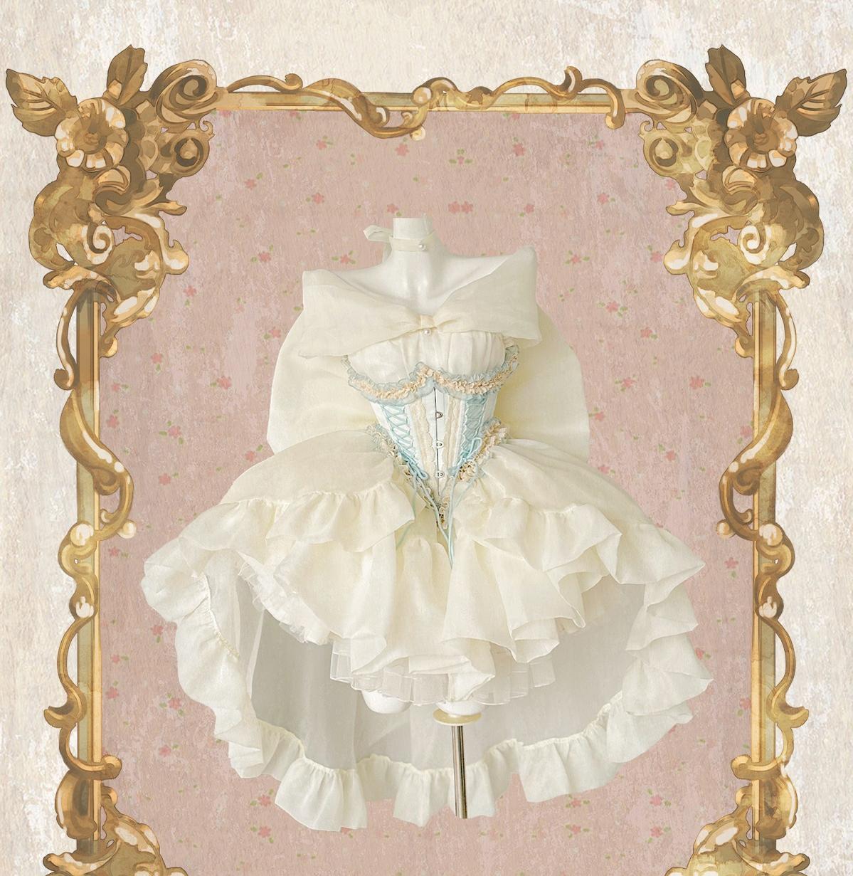 POSHEPOSE~Elegant Lolita Jumper Dress Chiffon Dress High-end XS Yellow dress set (including the shawl) 