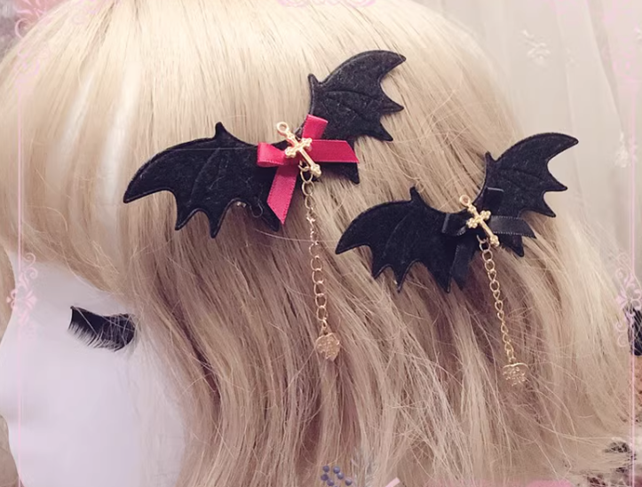 Pearl Rabbit Handmade - Halloween Gothic Lolita Bat Wings Shaped Side Clips