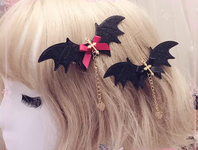Pearl Rabbit Handmade~Halloween Gothic Lolita Bat Wings Shaped Side Clips   