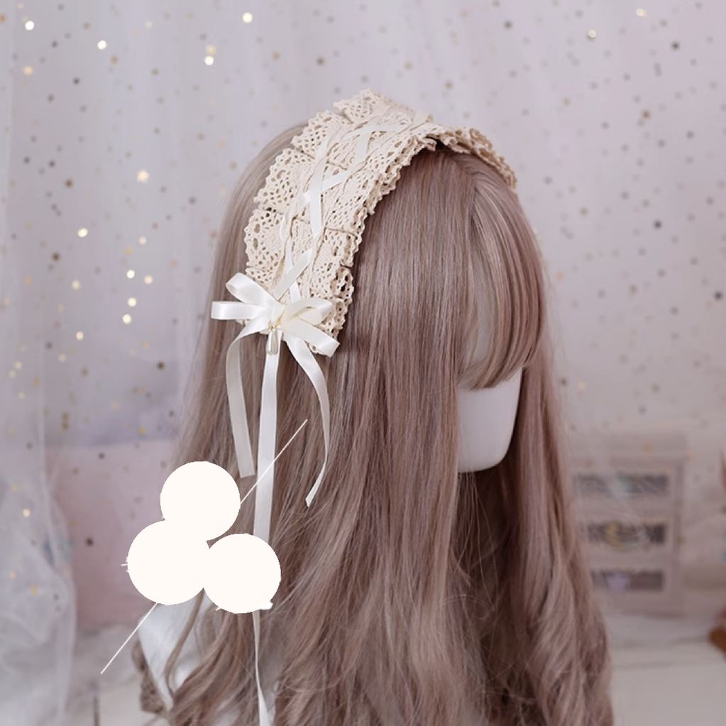 Xiaogui - Japanese Style Sweet Lolita Lace Headband Multicolors Milk White + Cotton Headband