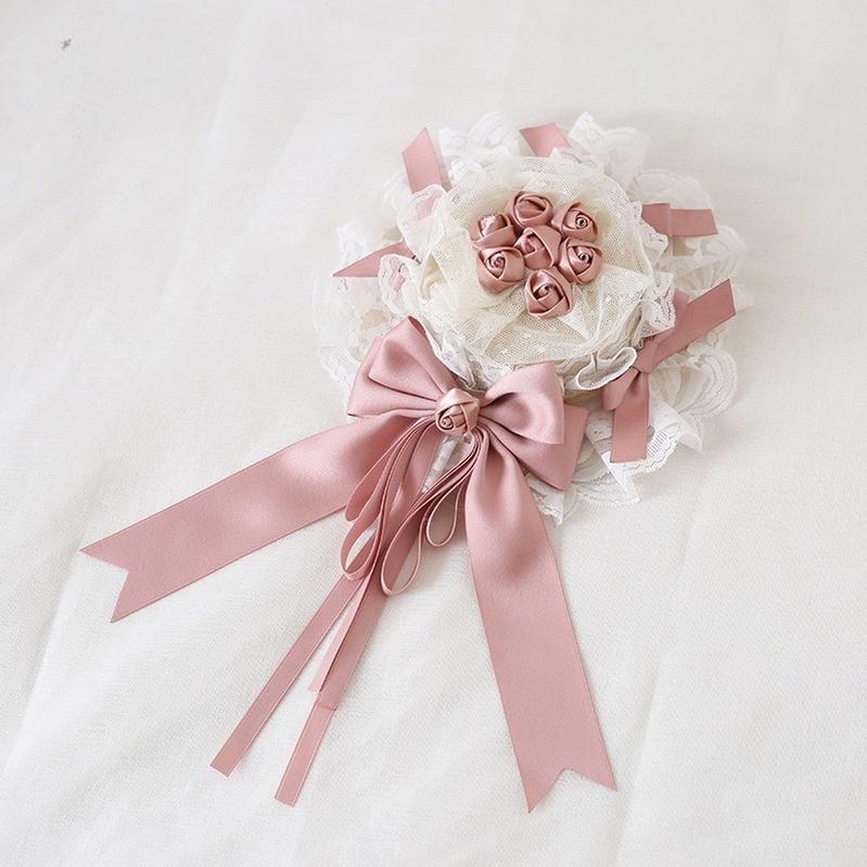 Xiaogui - Ivory & Pink Sweet Lolita Headdress Bridal Lace Headwear