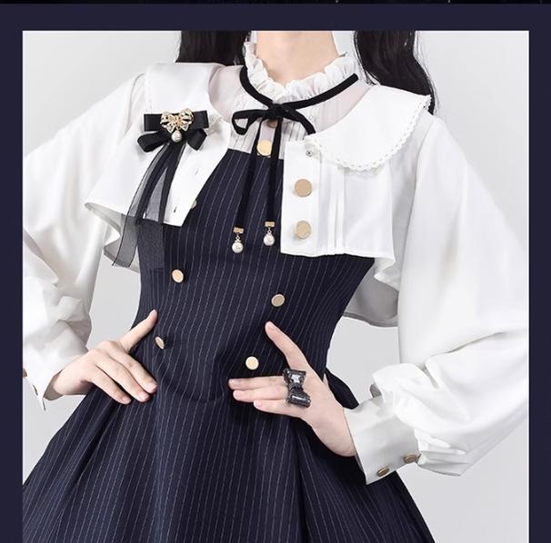 One Button~3.0 Star Astrologer~Classic Lolita JSK Stripe Eight-panel Lolita Skirt (White / L M S XL XS XXL XXS) 40732:675102