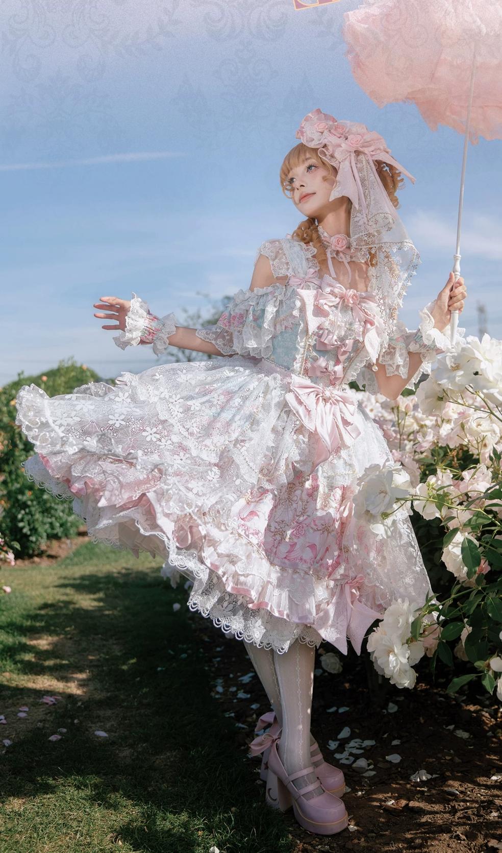 Palace Rose - Gorgeous Classic Lolita Rose Printed JSK Dress with Lace 45729:859610