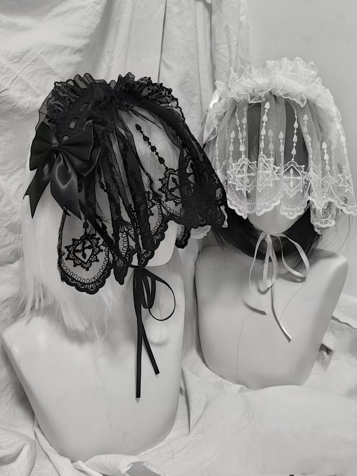 Halloween Gothic Lolita Lace Veil Hairband, Cross Embroidery 46006:872098
