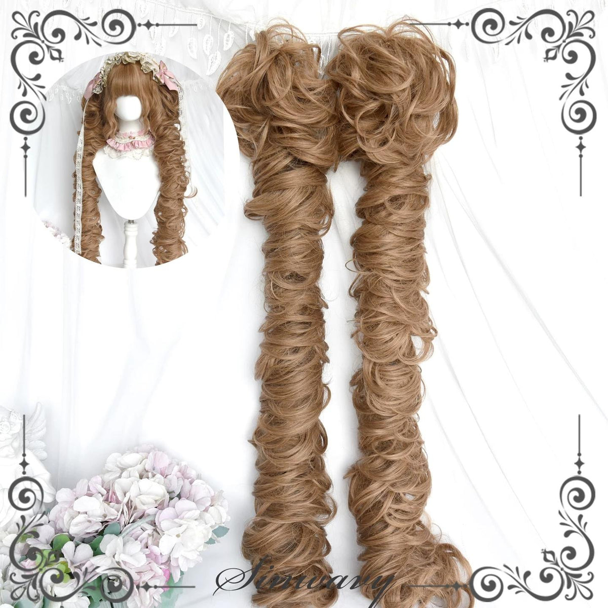 Flaxen Golden Brown Elegant Lolita Wig, Detachable Ponytails 46087:874323