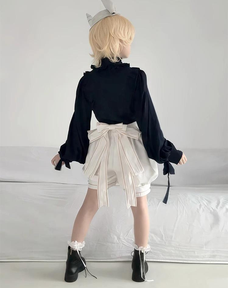 Fallen Holy Star - Ouji Lolita Ruffled Chiffon Blouse & Cape Set, Elastic Shorts 45816:863708