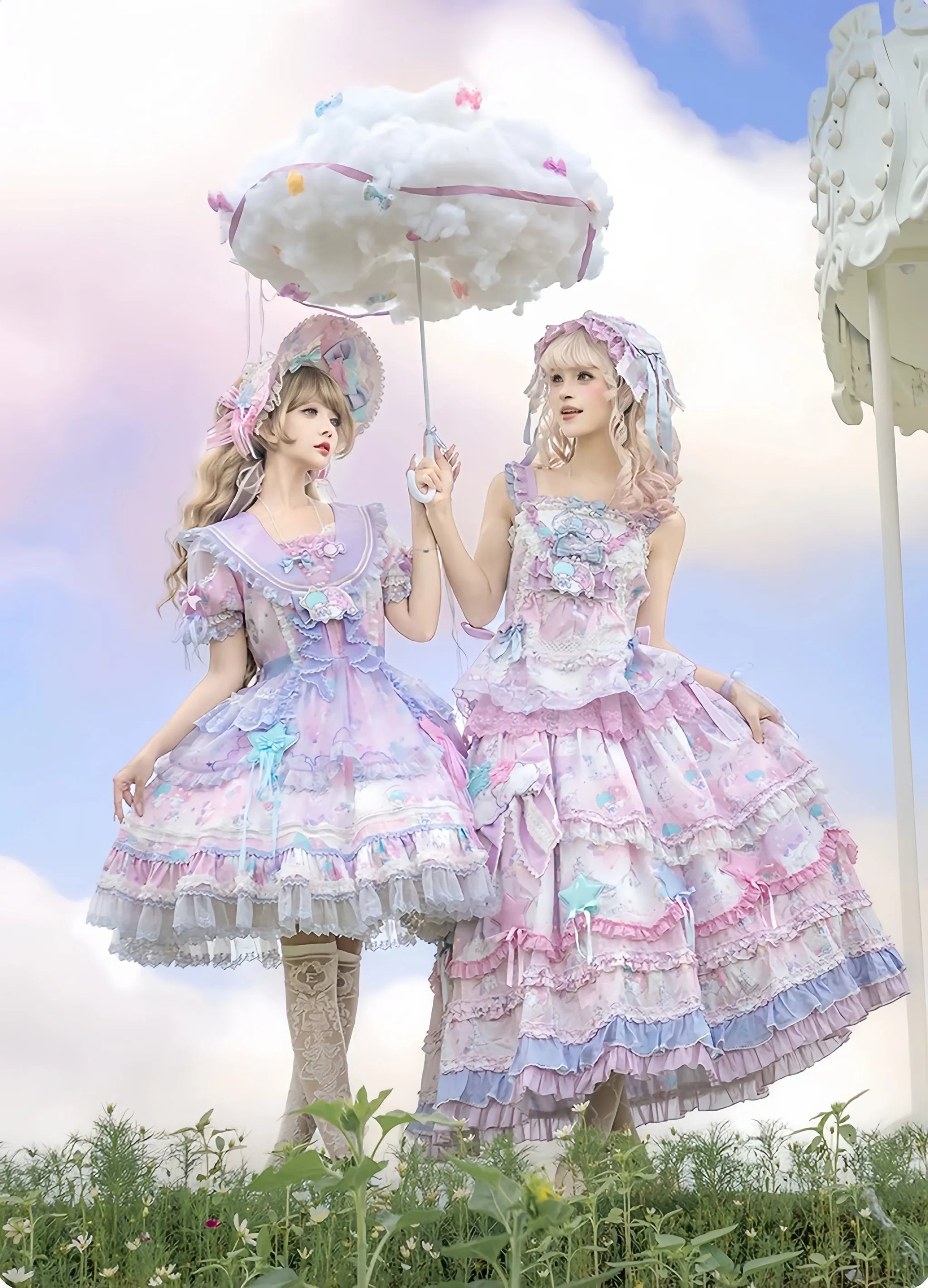 Little Twin Stars - Cotton Lining Sweet Lolita Dress Set, Unicorn and Star Print 45655:857291