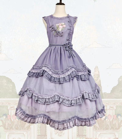 LittlePlum~Iukami Flower~Gradient Kawaii Lolita OP Dress Summer JSK S JSK Short Version · Purple Gray 