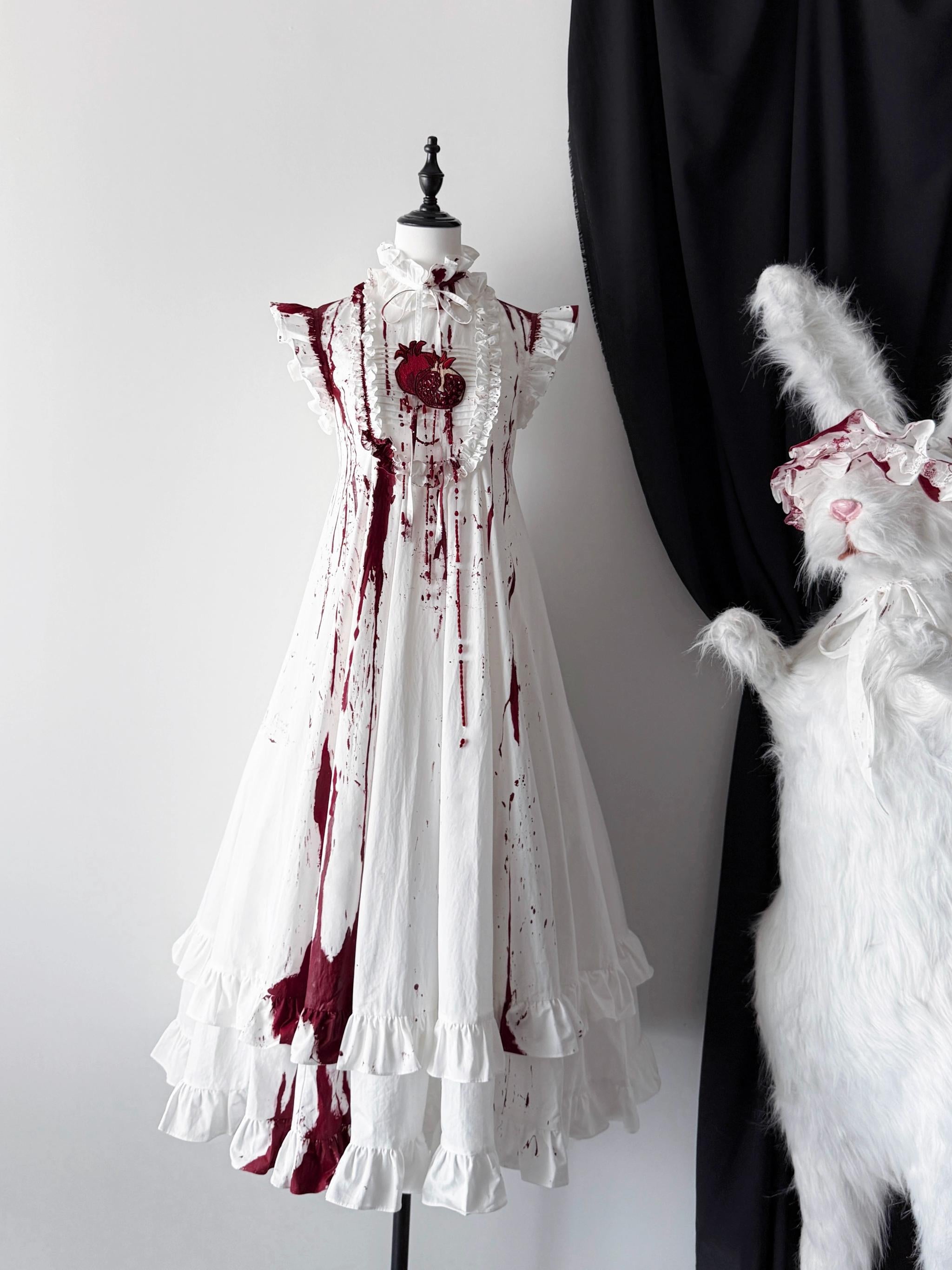 Flower Messenger - Dream & Slumber - Gothic Lolita Blood Print Dress, Detachable Sleeves (2XL L M S XL) 44356:805247