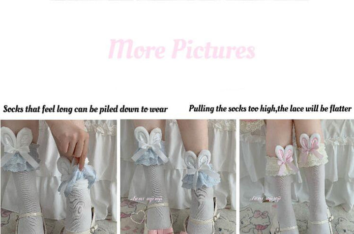 Roji roji~Cotton Lolita Bunny Ear Socks Summer Bow Short Socks