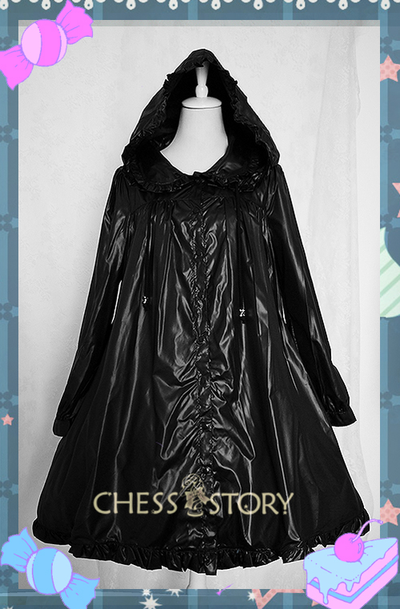 Chess Story~Sweet Rainbow~Elegant Lolita Raincoat Loose Windbreaker M black 