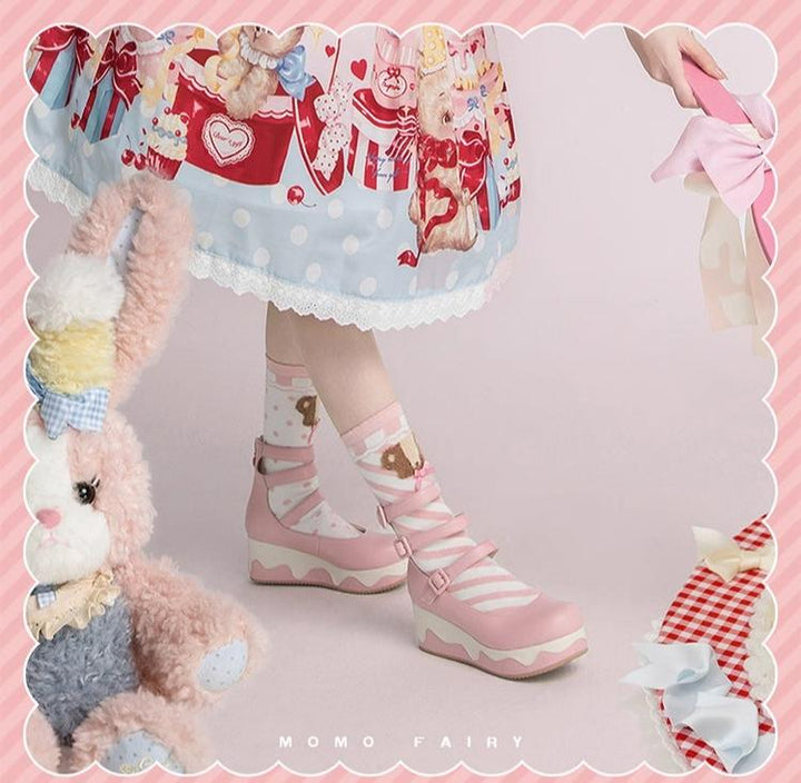 Momo~Bear Birthday Party~Kwaii Lolita Shoes Round Toe Platform Shoes   