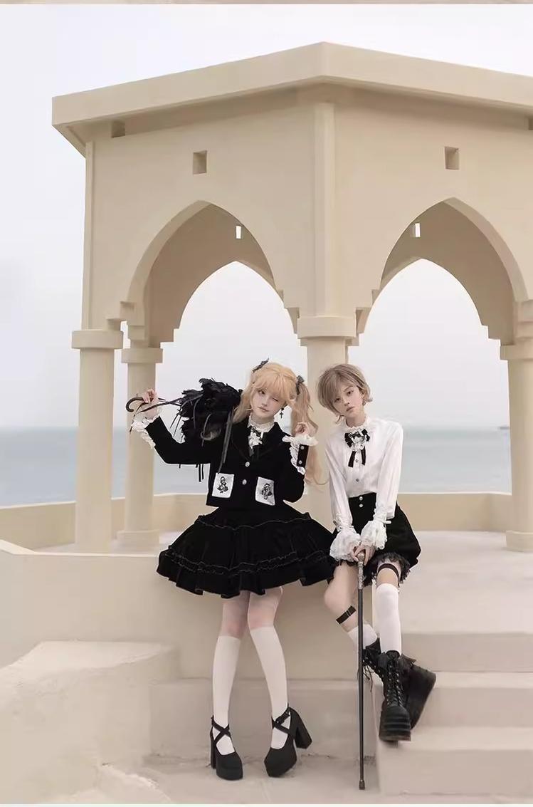 CastleToo~Erosion Heart F-Type~Ouji Lolita Suit Black Velvet Shorts and Skirt 40628:669936