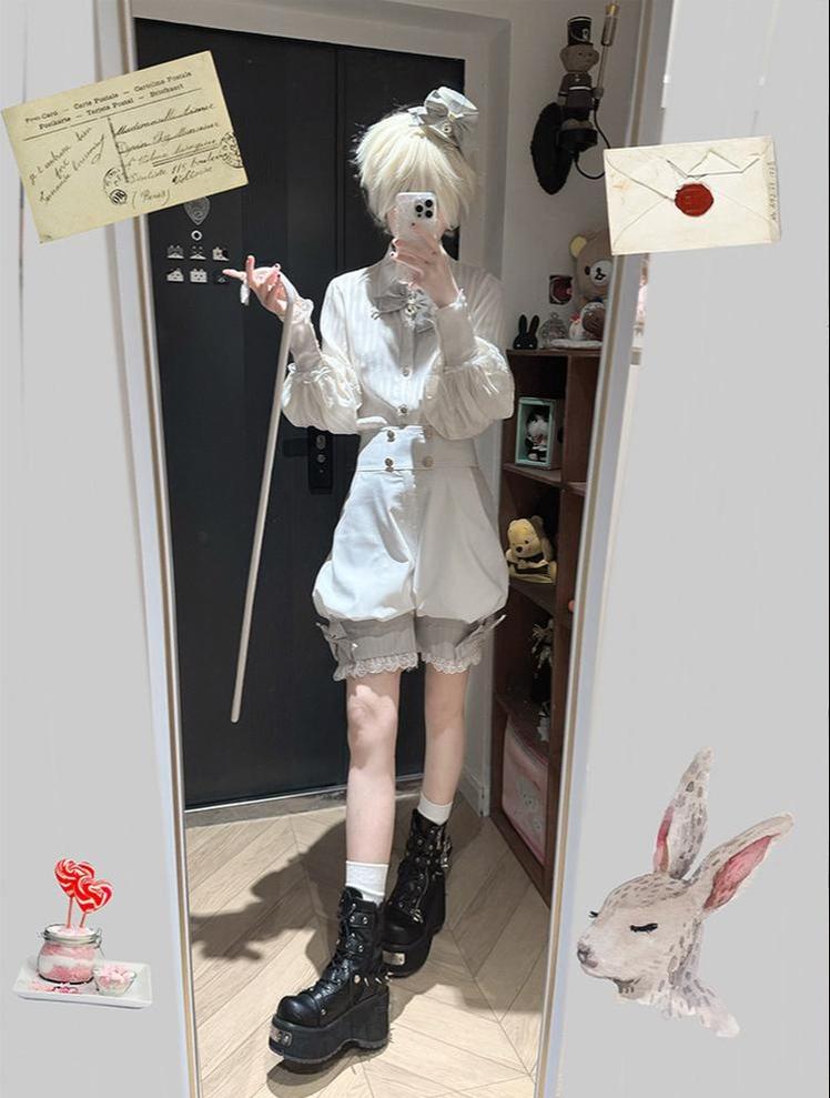 Candy Shop - Ouji Lolita Vest Set, Ruffle Hem Bow Shorts 45061:832834